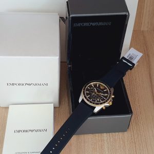 Emporio Armani Sigma Chronograph lack Dial Black Rubber Strap Watch For Men - AR80003