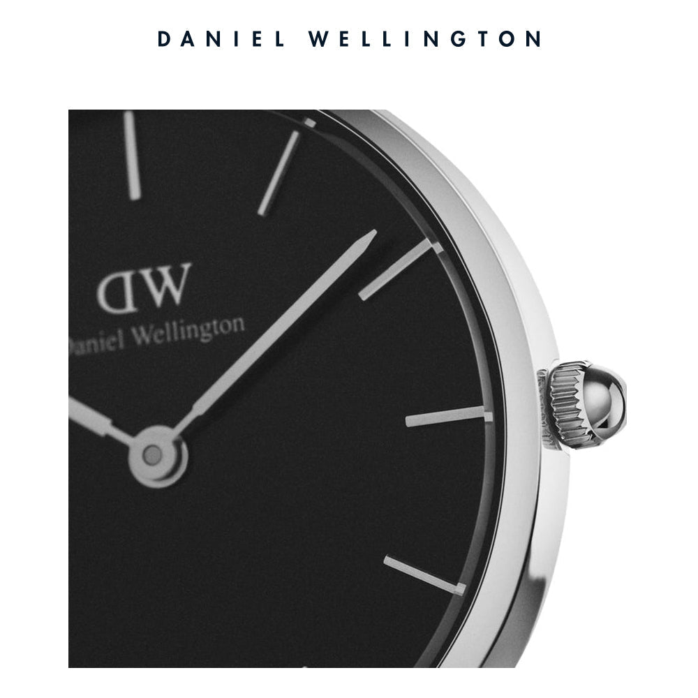 Daniel Wellington Petite Sterling Black Dial Brown Leather Strap Watch For Women - DW00100178