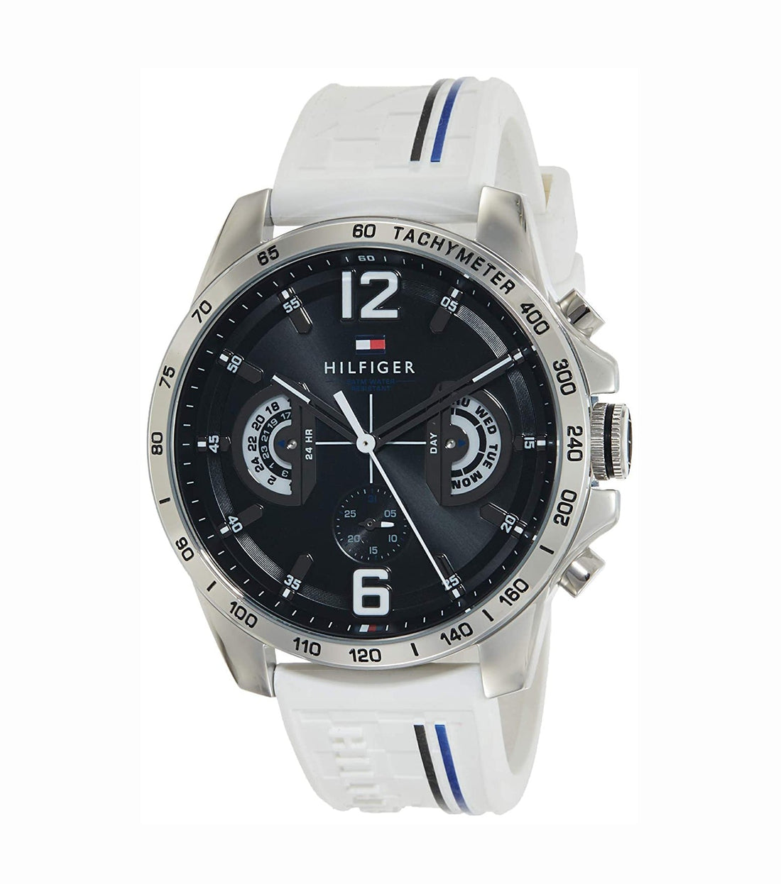 Tommy Hilfiger Multifunction Black Dial White Rubber Strap Watch for Men - 1791475