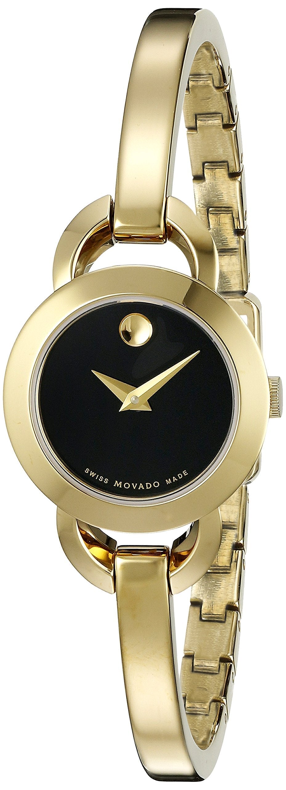 Movado Rondiro 22mm Black Dial Yellow Gold Steel Strap Watch For Women - 0606888
