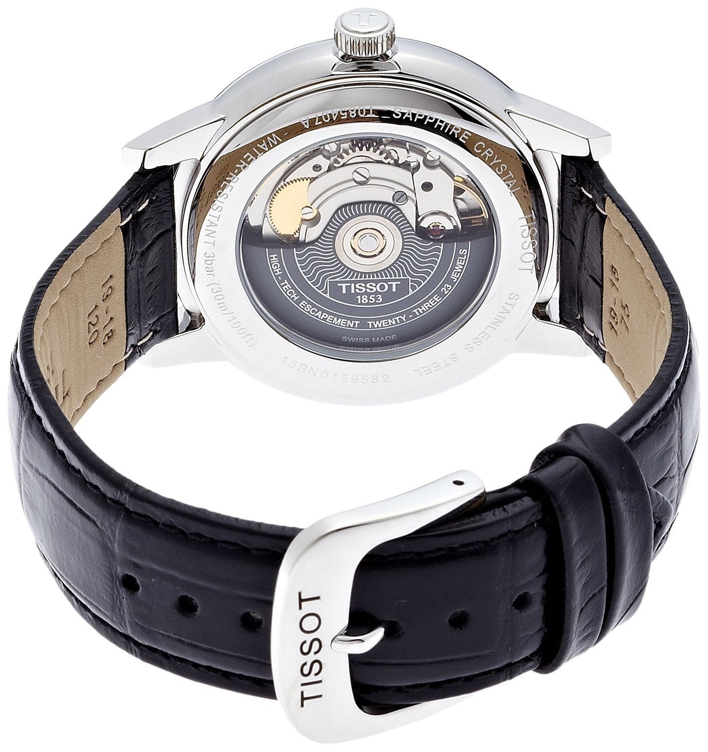 Tissot Carson Powermatic 80 White Dial Black Leather Strap Watch For Men - T085.407.16.013.00