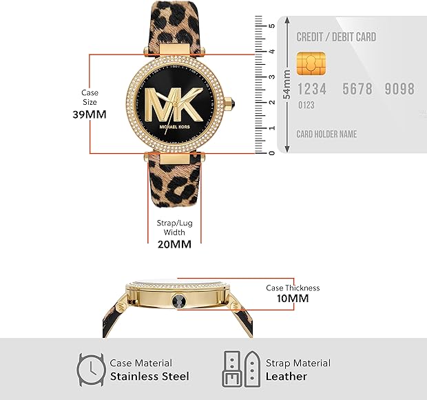 Michael Kors Parker Black Dial Cheetah Print Brown Leather Strap Watch For Women - MK4723