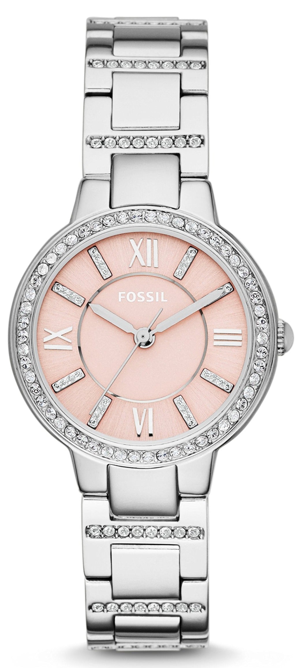 Fossil Virginia Pink Dial Silver Steel Strap Watch for Women - ES3504
