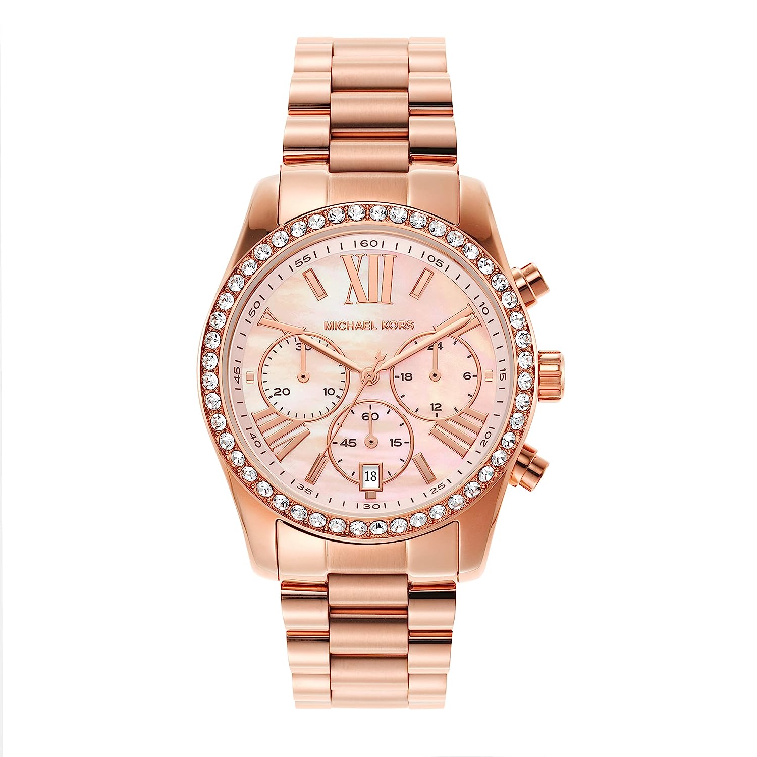Michael Kors Lexington Chronograph Rose Gold Dial Rose Gold Steel Strap Watch for Women - MK7242