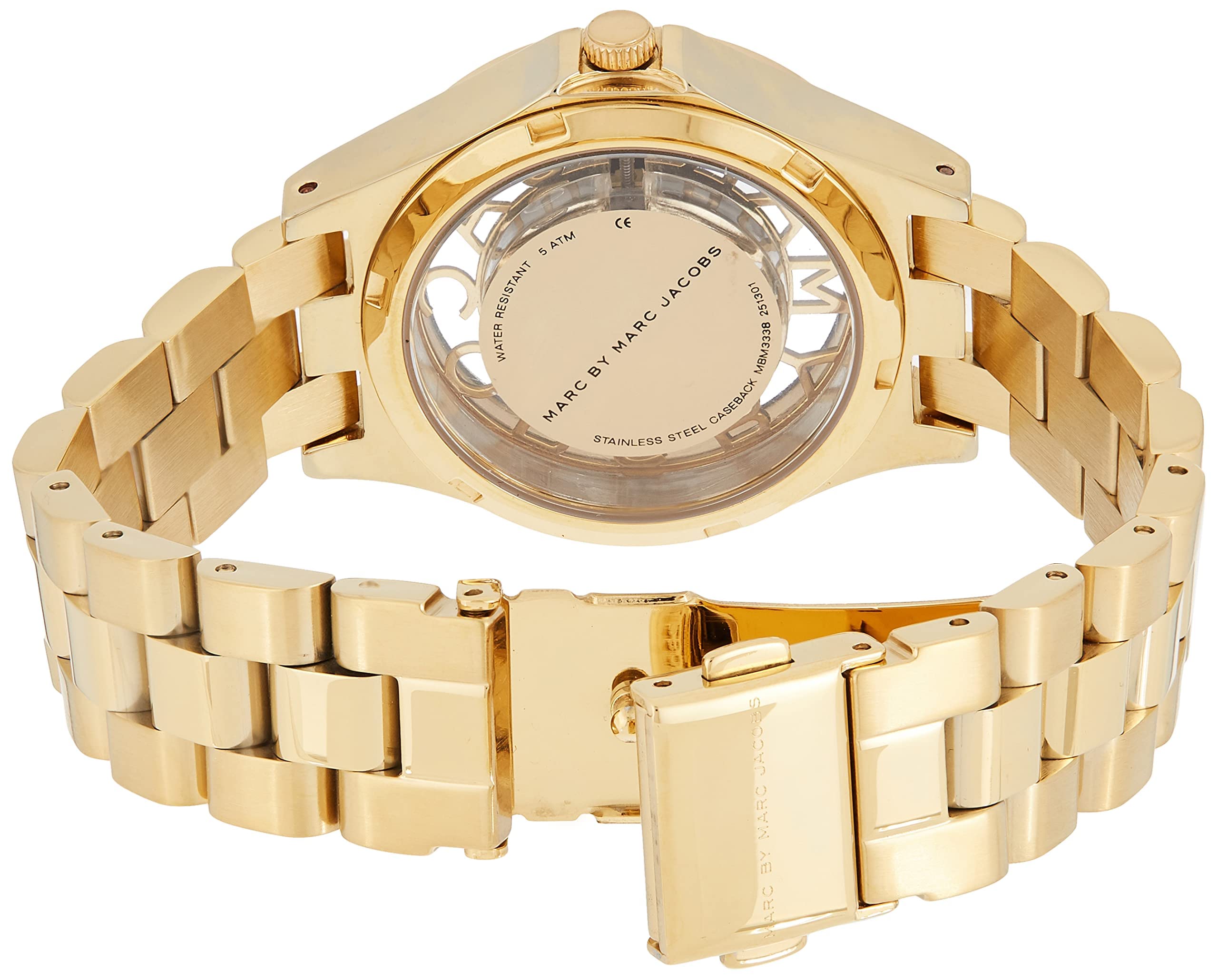 Marc Jacobs Henry Transparent Gold Dial Gold Steel Strap Watch for Women - MBM3338