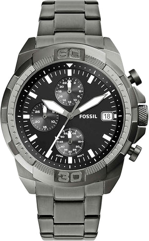 Fossil Bronson Chronograph Black Dial Grey Steel Strap Watch for Men - FS5852