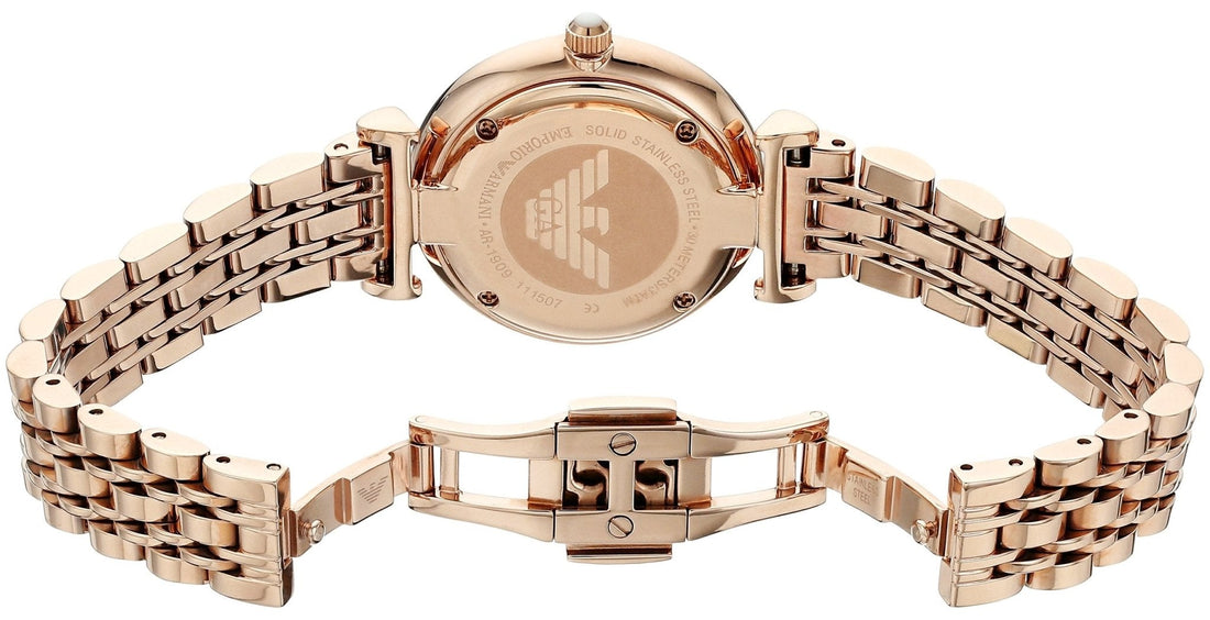 Emporio Armani Gianni T Bar Mother of Pearl Rose Gold Stainless Steel Strap Watch For Women - AR1909
