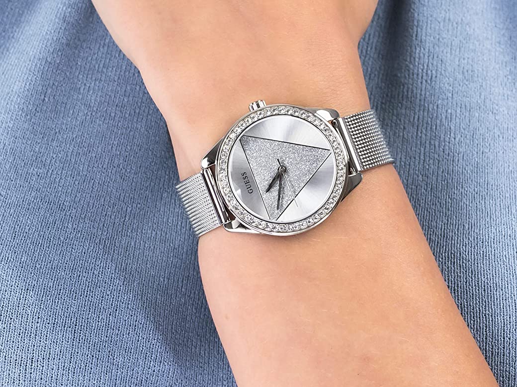 Guess Tri Glitz Quartz Silver Dial Silver Mesh Bracelet Watch For Women - W1142L1