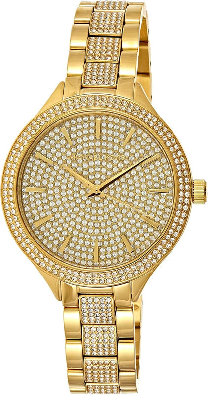 Michael Kors Slim Runway Crystals Gold Dial Gold Steel Strap Watch for Women - MK3632