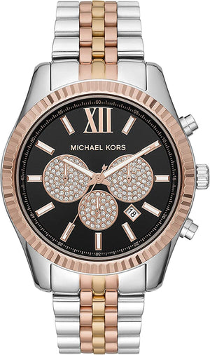 Michael Kors Lexington Chronograph Crystals Black Dial Two Tone Steel Strap Watch for Men - MK8714
