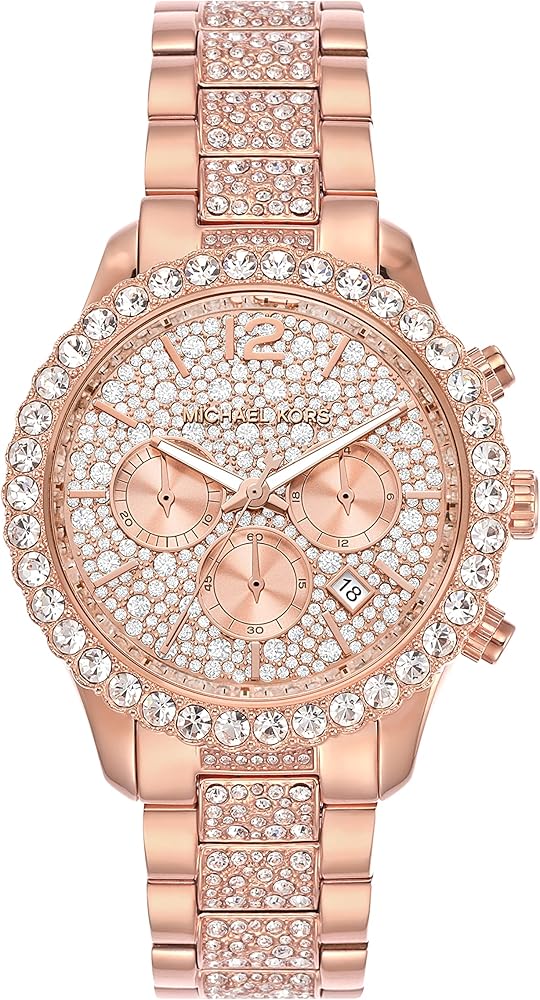 Michael Kors Layton Chronograph Rose Gold Dial Rose Gold Steel Strap Watch For Women - MK7285