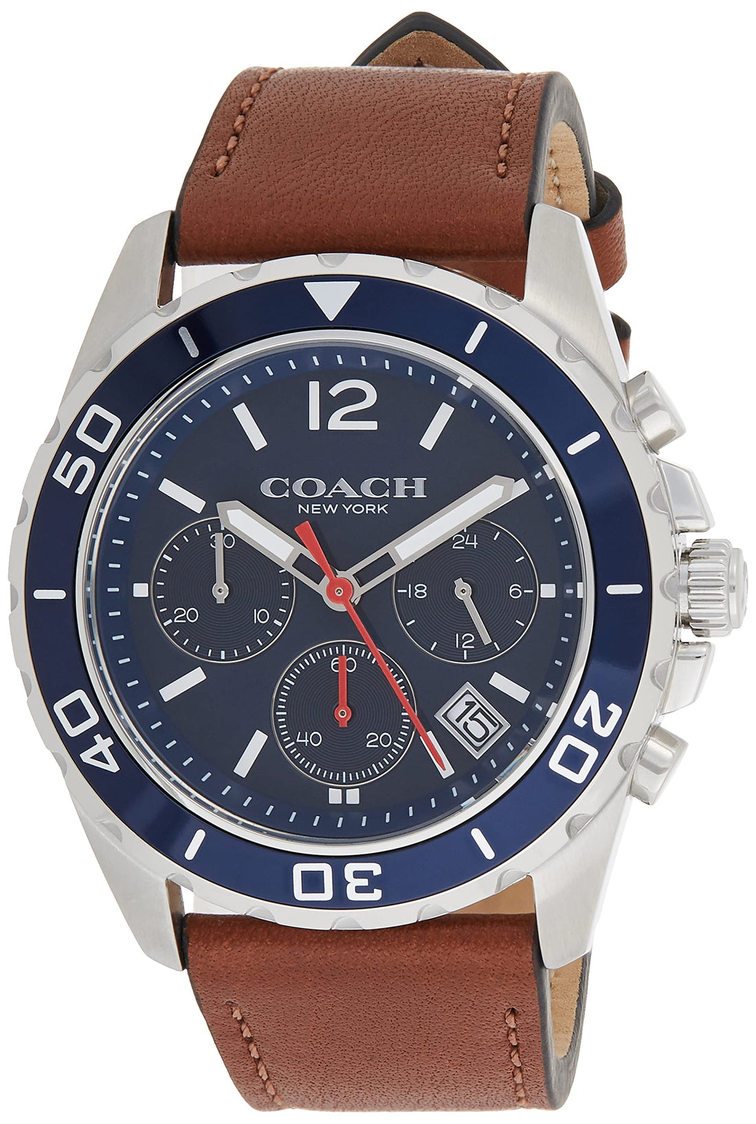 Coach Kent Chronograph Blue Dial Brown Leather Strap Watch for Men - 14602560