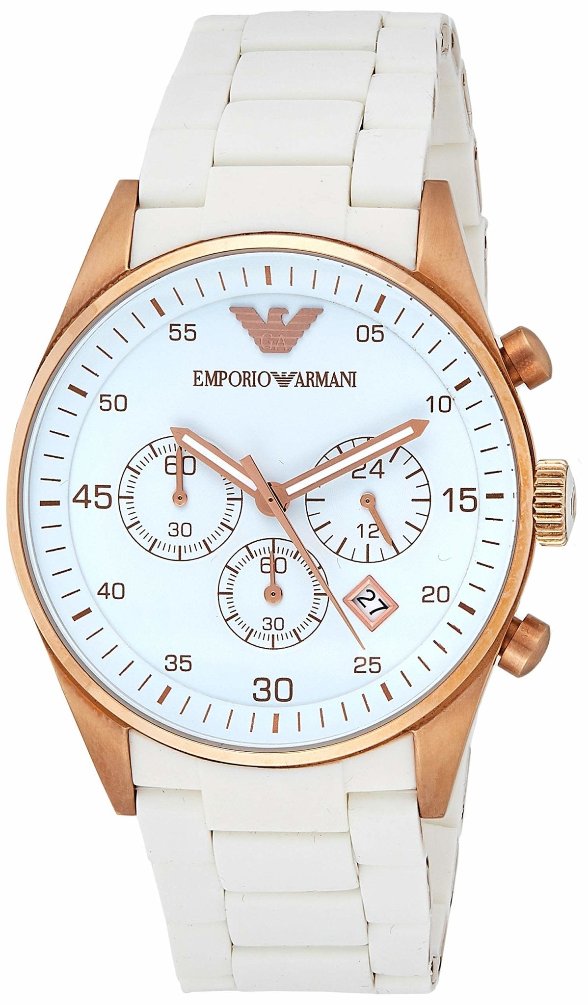 Emporio Armani Sportivo White Dial White Rubber Strap Watch For Men - AR5919