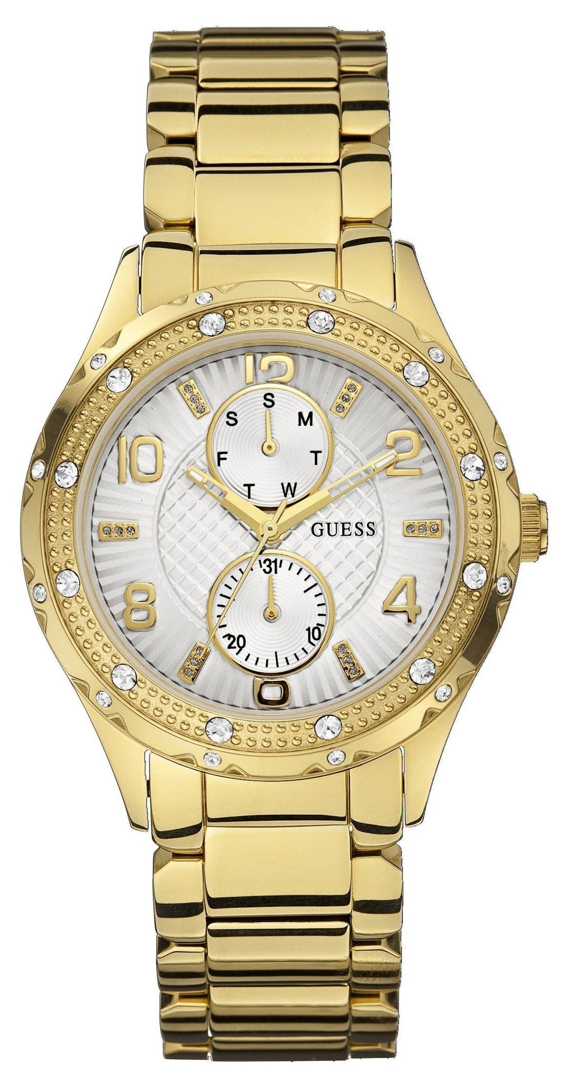 Guess Siren Diamonds Silver Dial Gold Steel Strap Watch for Women - W0442L2