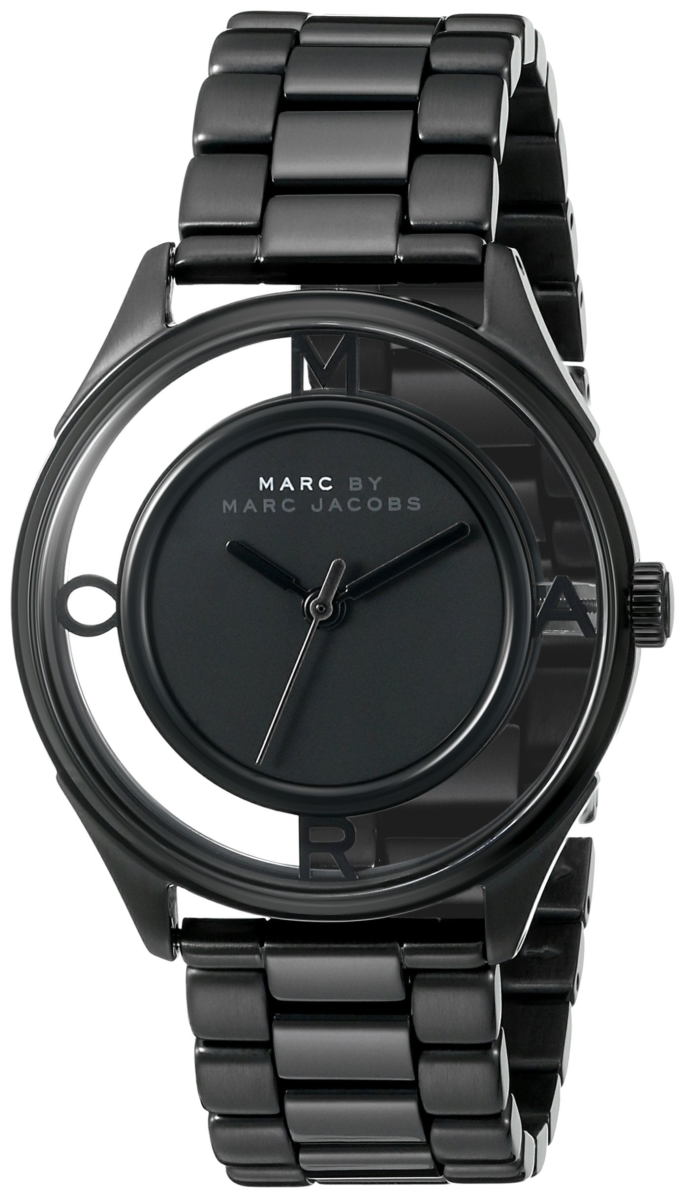 Marc Jacobs Tether Transparent Black Dial Black Steel Strap Watch for Women - MBM3415