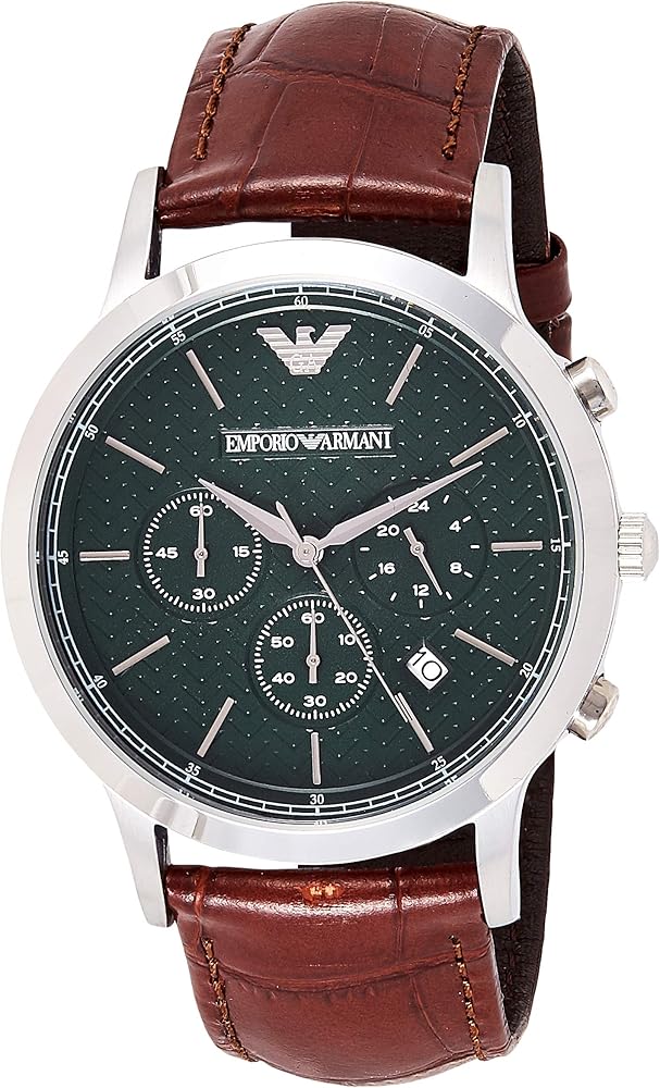 Emporio Armani Renato Chronograph Green Dial Brown Leather Strap Watch For Men - AR2493