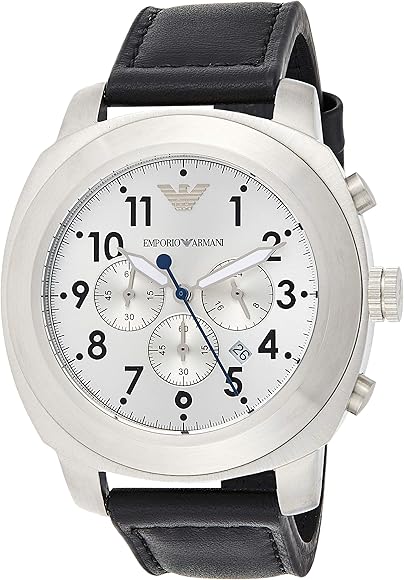 Emporio Armani Sportivo Chronograph Silver Dial Black Leather Strap Watch For Men - AR6054