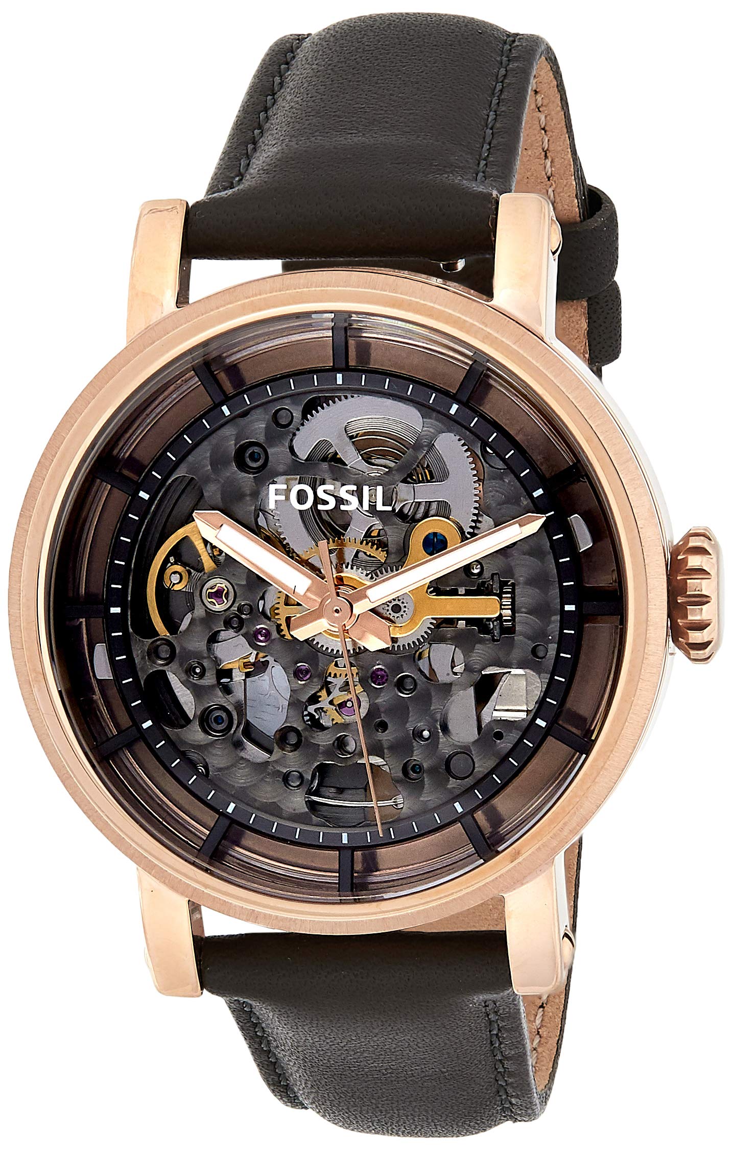 Fossil Boyfriend Automatic Skeleton Grey Dial Grey Leather Strap Watch for Women - ME3089