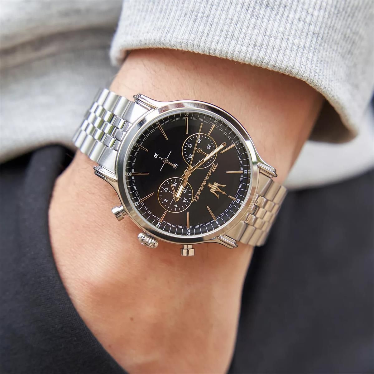 Maserati Epoca Chronograph Black Dial Silver Steel Strap Watch For Men - R8873618017