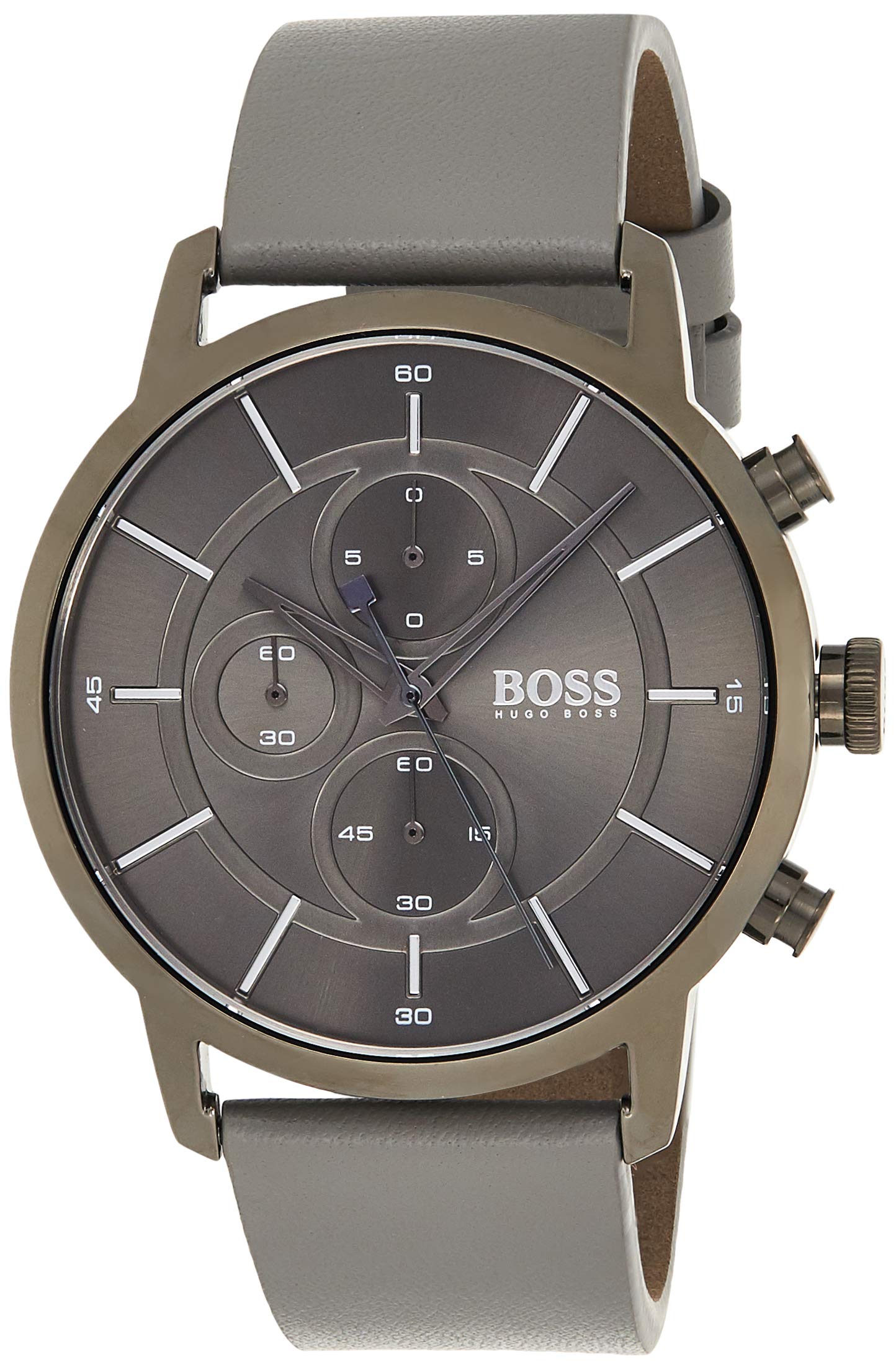 Hugo Boss Architectural Grey Dial Grey Leather Strap Watch for Men - 1513570
