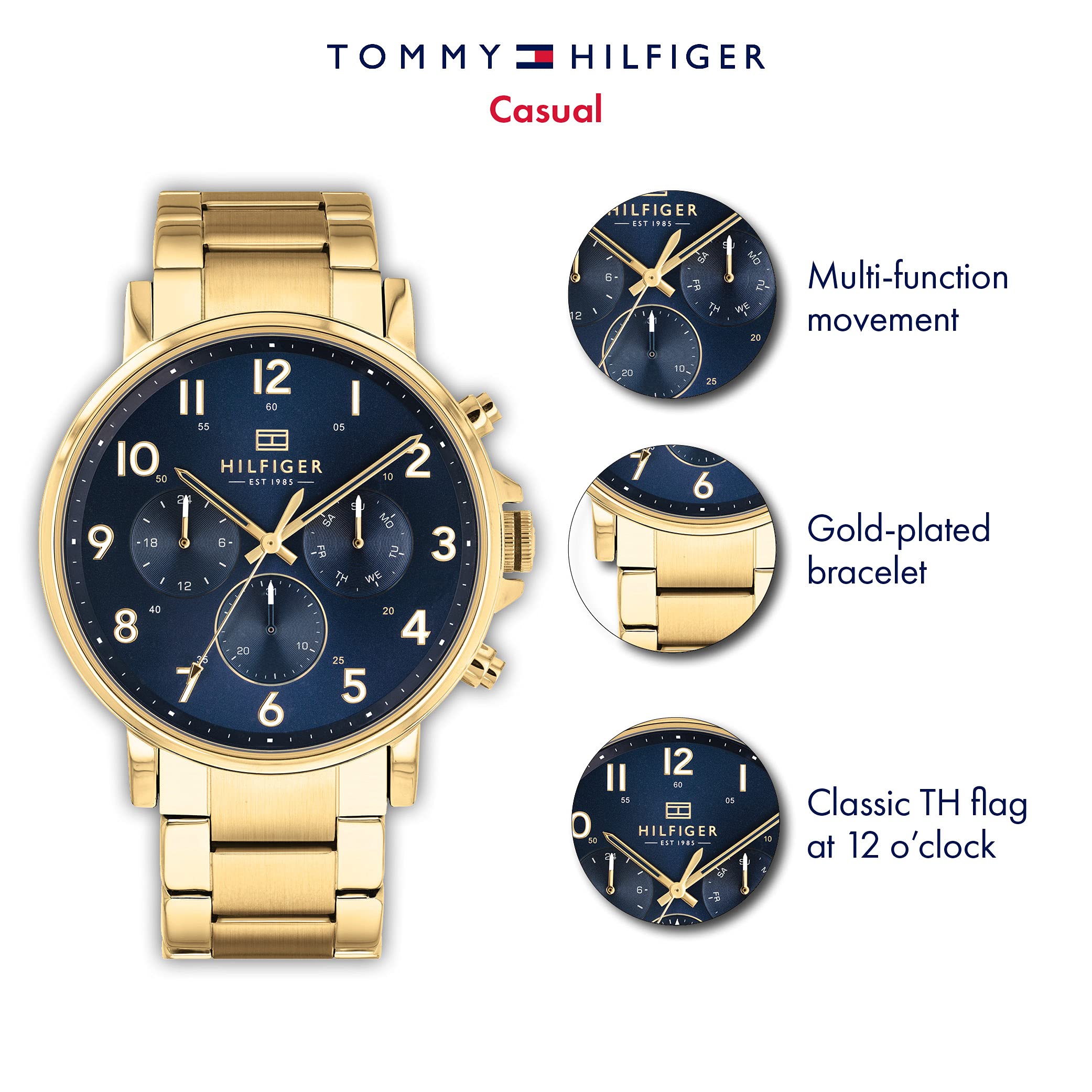 Tommy Hilfiger Daniel Chronograph Blue Dial Gold Steel Strap Watch for Men - 1710384