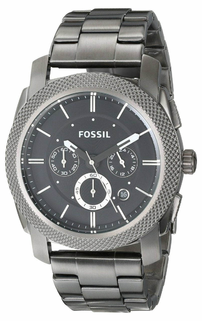 Fossil Machine Chronograph Black Dial Grey Steel Strap Watch for Men - FS4662