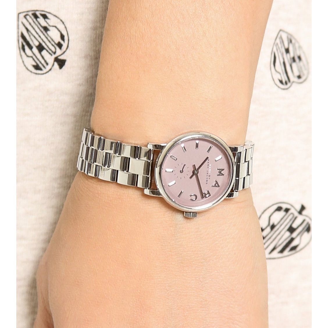 Marc Jacobs Baker Pink Dial Silver Steel Strap Watch for Women - MBM3283