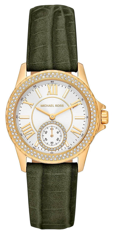 Michael Kors Mini Everest Crystals White Dial Green Leather Strap Watch for Women - MK4720