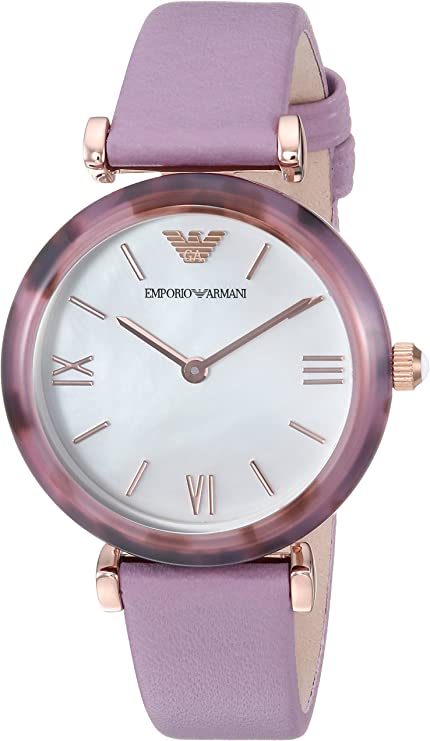 Emporio Armani Gianni Mother of Pearl Dial Purple Leather Strap Watch For Women - AR11003