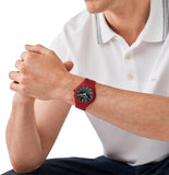 Michael Kors Slim Runway Quartz Black Dial Red Steel Strap Watch for Men - MK8712