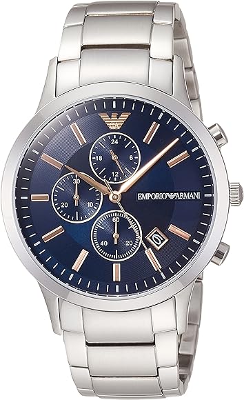 Emporio Armani Renato Chronograph Blue Dial Silver Steel Strap Watch For Men - AR11458