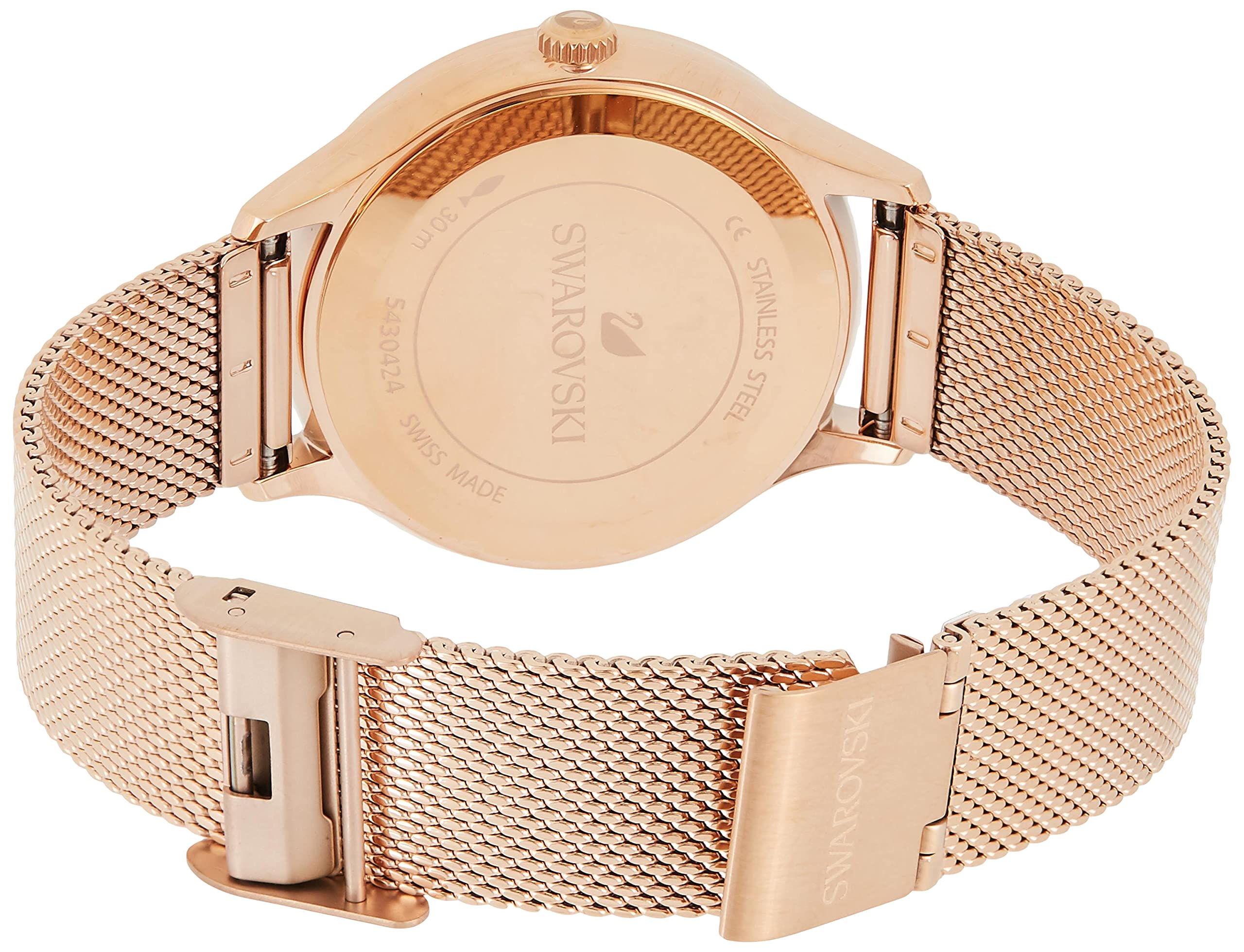 Swarovski Octea Nova Black Dial Rose Gold Mesh Bracelet Watch for Women - 5430424