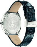 Versace Shadov Quartz Silver Dial Black Snake Leather Strap Watch for Women - VEBM00118