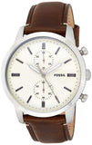 Fossil Townsman Chronograph White Dial Brown Leather Strap Watch for Men - FS5350