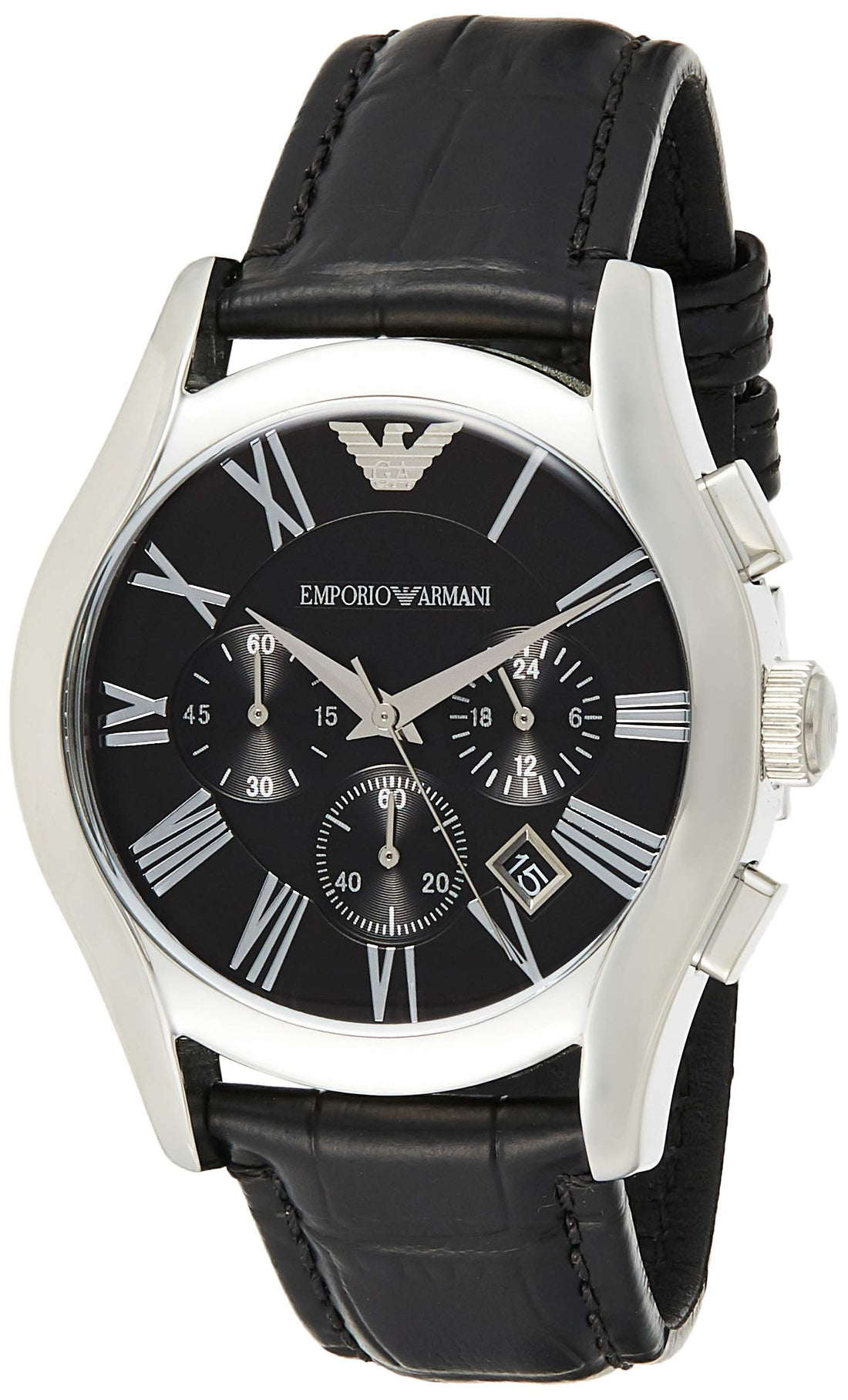 Emporio Armani Valente Chronograph Black Dial Black Leather Strap Watch For Men - AR1633