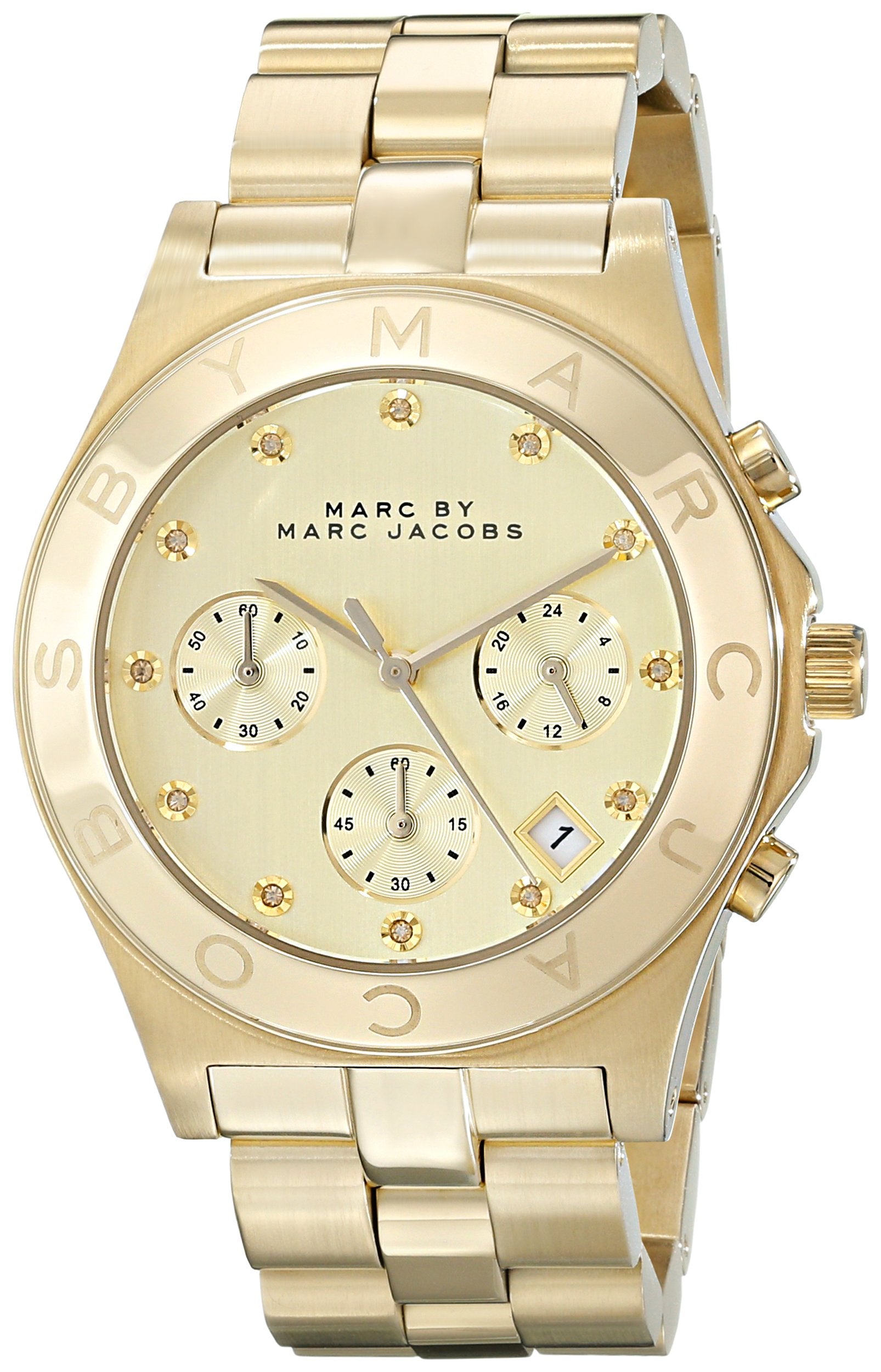 Marc Jacobs Blade Chronograph Gold Dial Gold Steel Strap Watch for Women - MBM3101