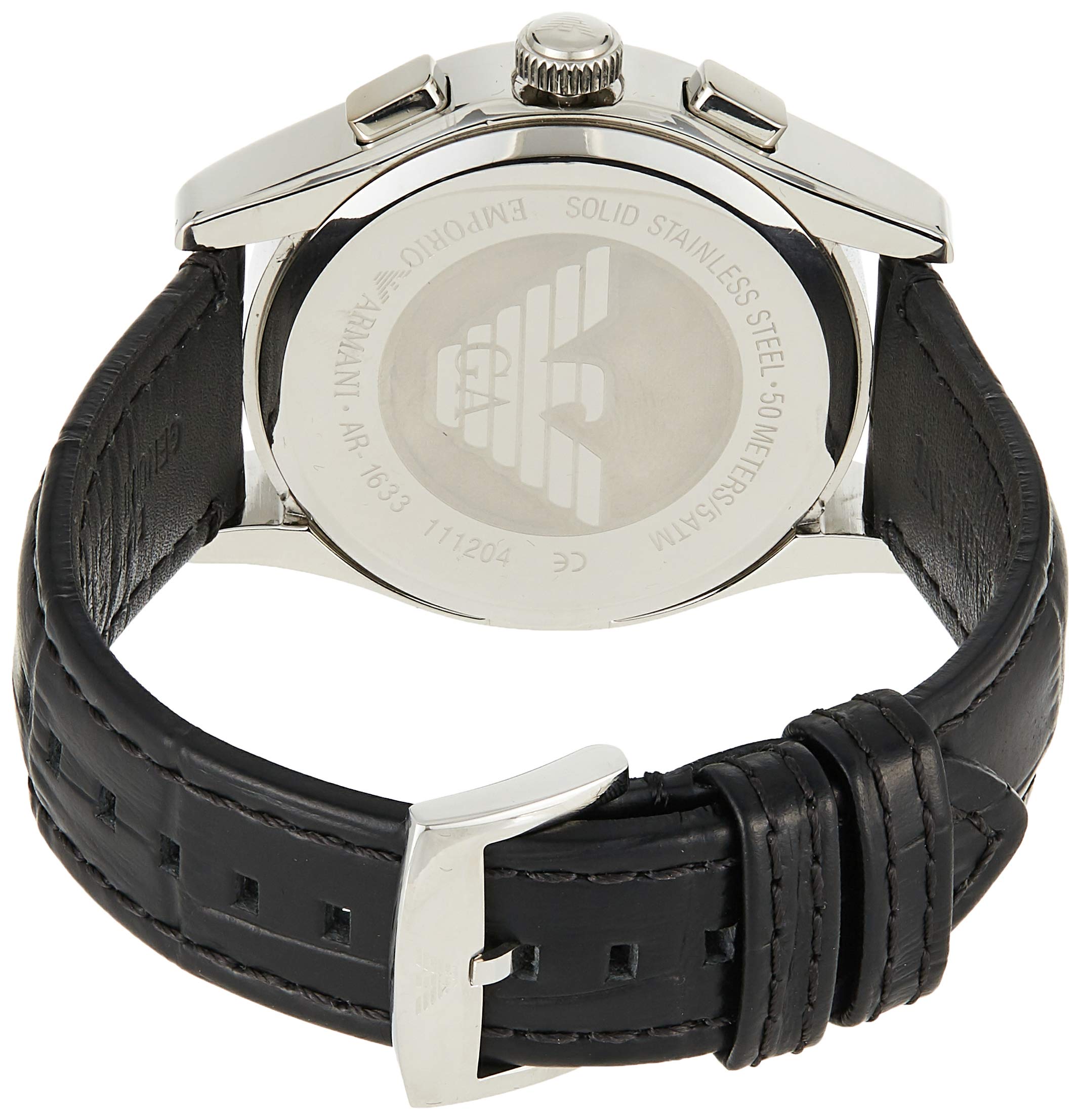 Emporio Armani Valente Chronograph Black Dial Black Leather Strap Watch For Men - AR1633