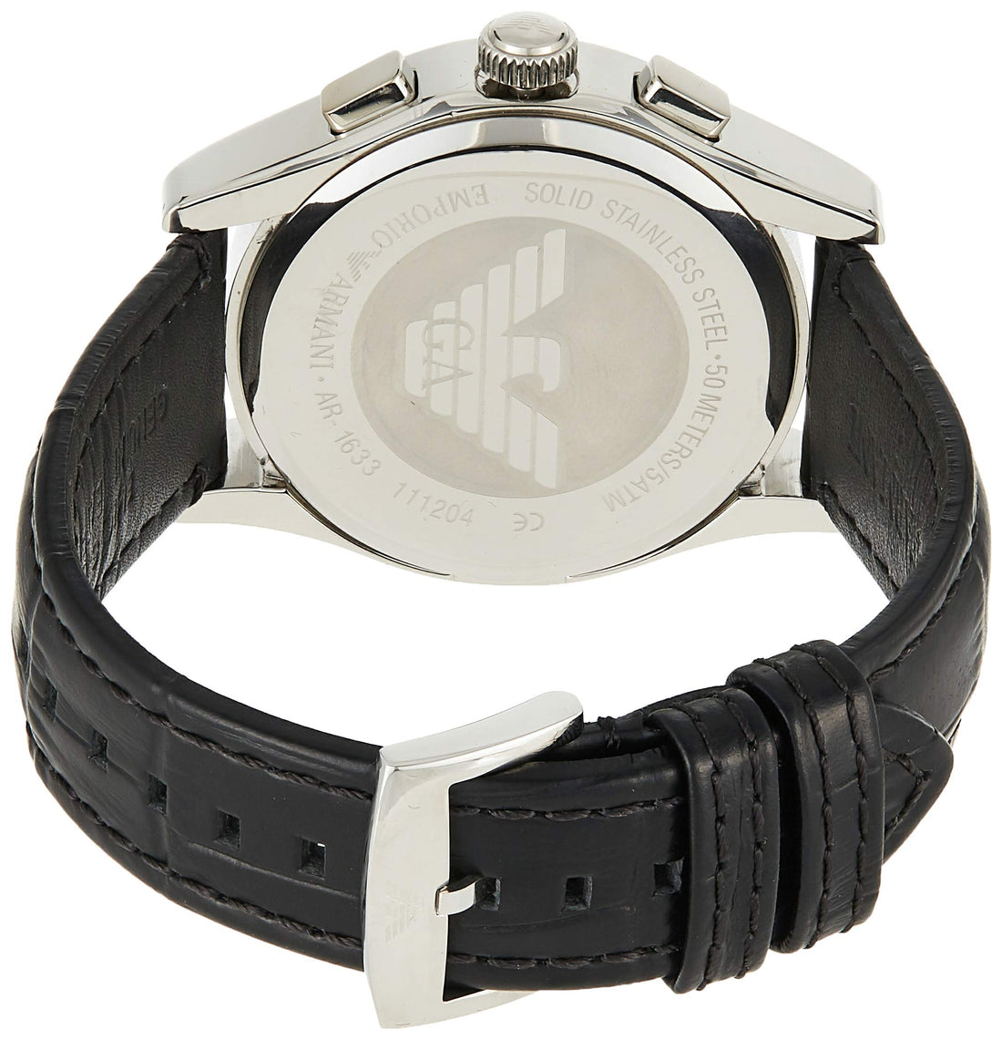 Emporio Armani Valente Chronograph Black Dial Black Leather Strap Watch For Men - AR1633