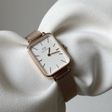 Daniel Wellington Quadro Melrose White Dial Gold Mesh Strap Watch For Women - DW00100431