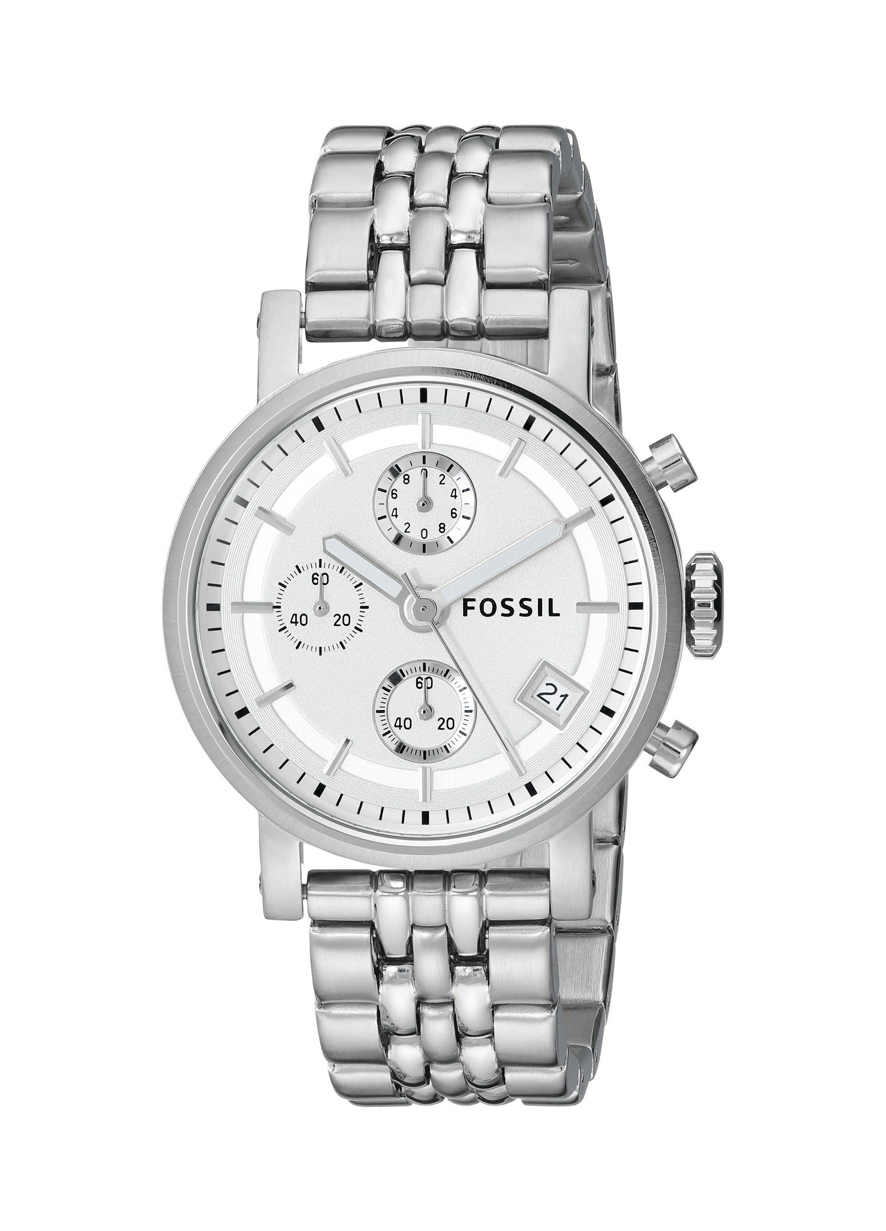 Fossil Boyfriend Chronograph Silver Dial Silver Steel Strap Watch for Women - ES2198