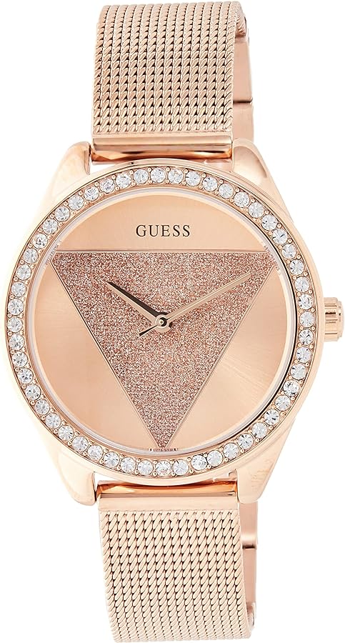 Guess Tri Glitz Quartz Diamonds Rose Gold Dial Rose Gold Mesh Bracelet Watch For Women - W1142L4