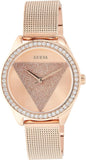 Guess Tri Glitz Quartz Diamonds Rose Gold Dial Rose Gold Mesh Bracelet Watch For Women - W1142L4