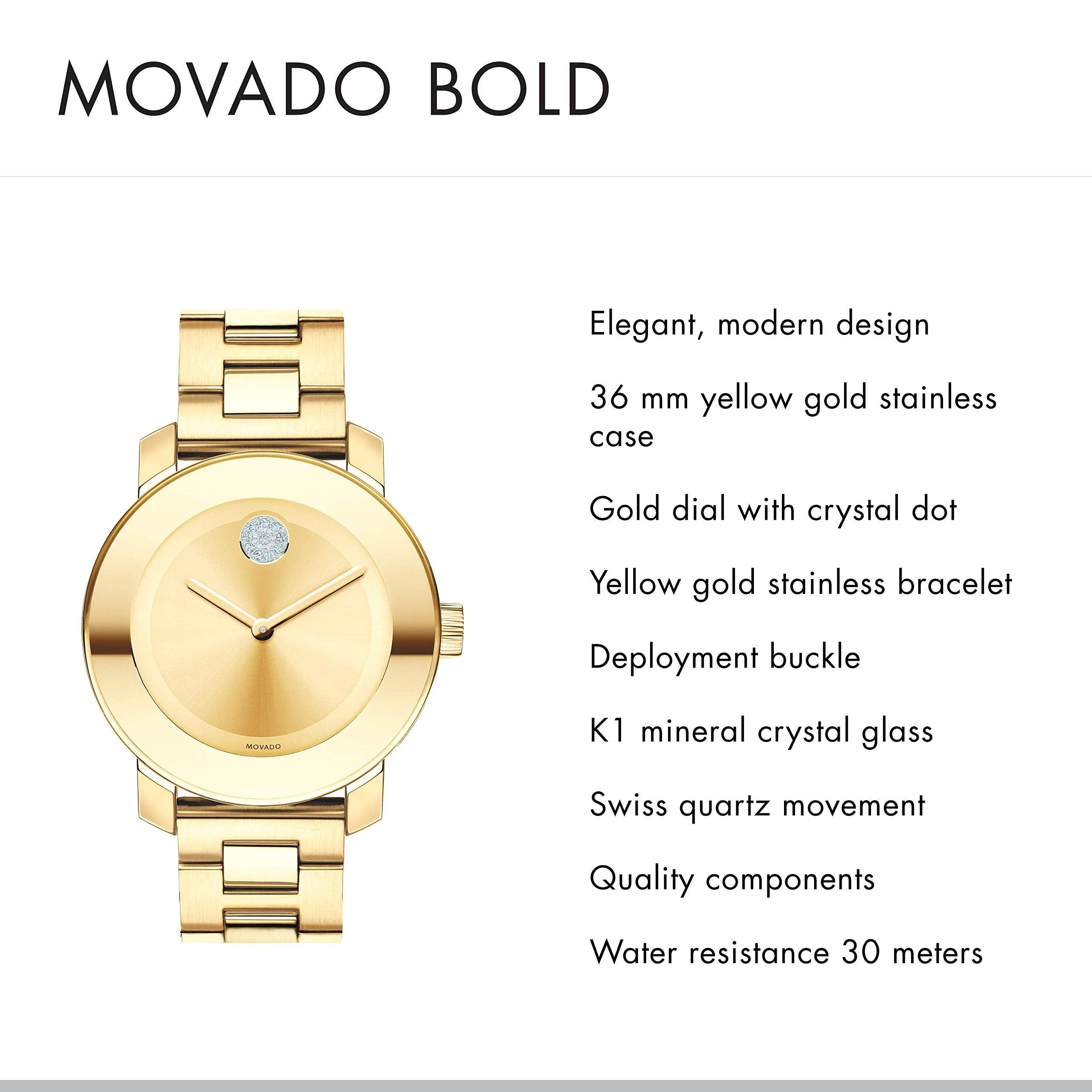 Movado Bold Gold Dial Yellow Gold Steel Strap Watch for Women - 3600104