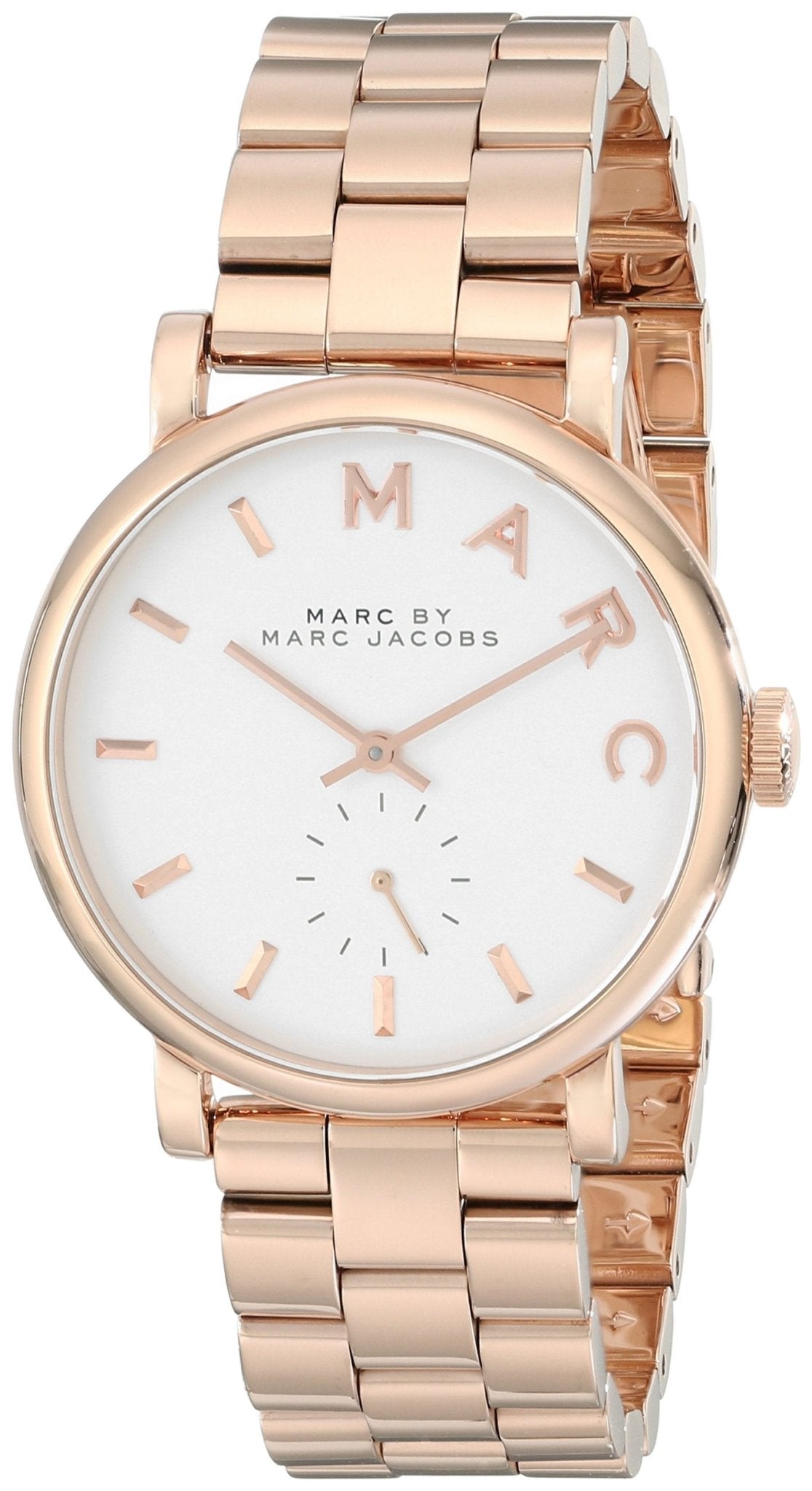 Marc Jacobs Baker White Dial Rose Gold Steel Strap Watch for Women - MBM3244