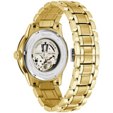 Bulova BVA Skeleton Silver Dial Gold Steel Strap Watch for Men - 97A108