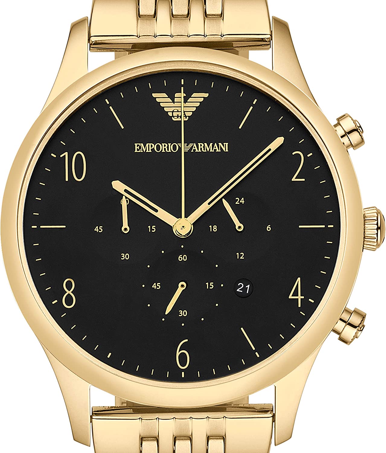 Emporio Armani Classic Chronograph Black Dial Gold Steel Strap Watch For Men - AR1893