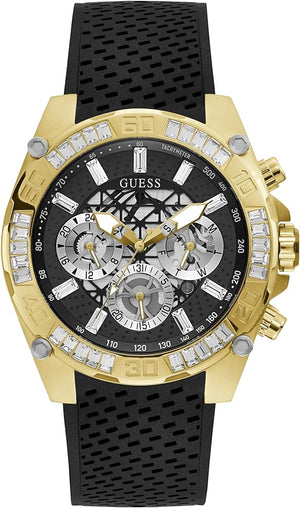 Guess Trophy Multifunction Black Dial Black Rubber Strap Watch for Men - GW0333G2