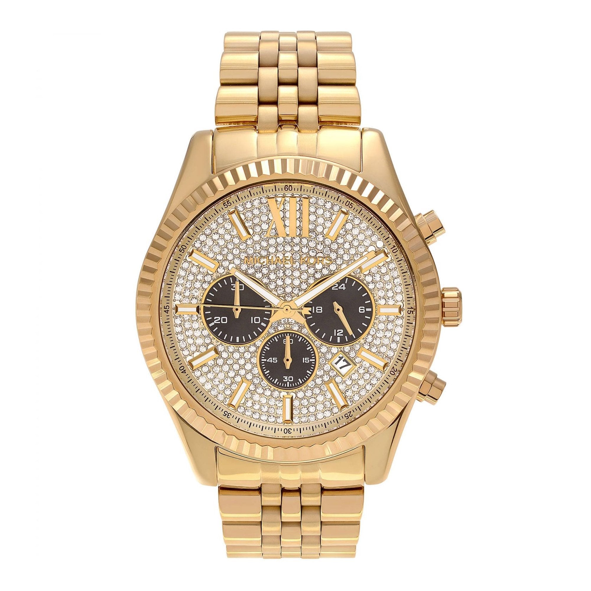 Michael Kors Lexington Crystals Gold Dial Gold Steel Strap Watch for Men - MK8494