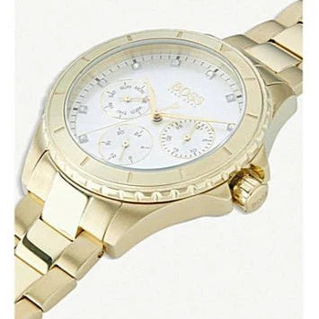 Hugo Boss Premiere White Dial Gold Steel Strap Watch for Women - 1502445