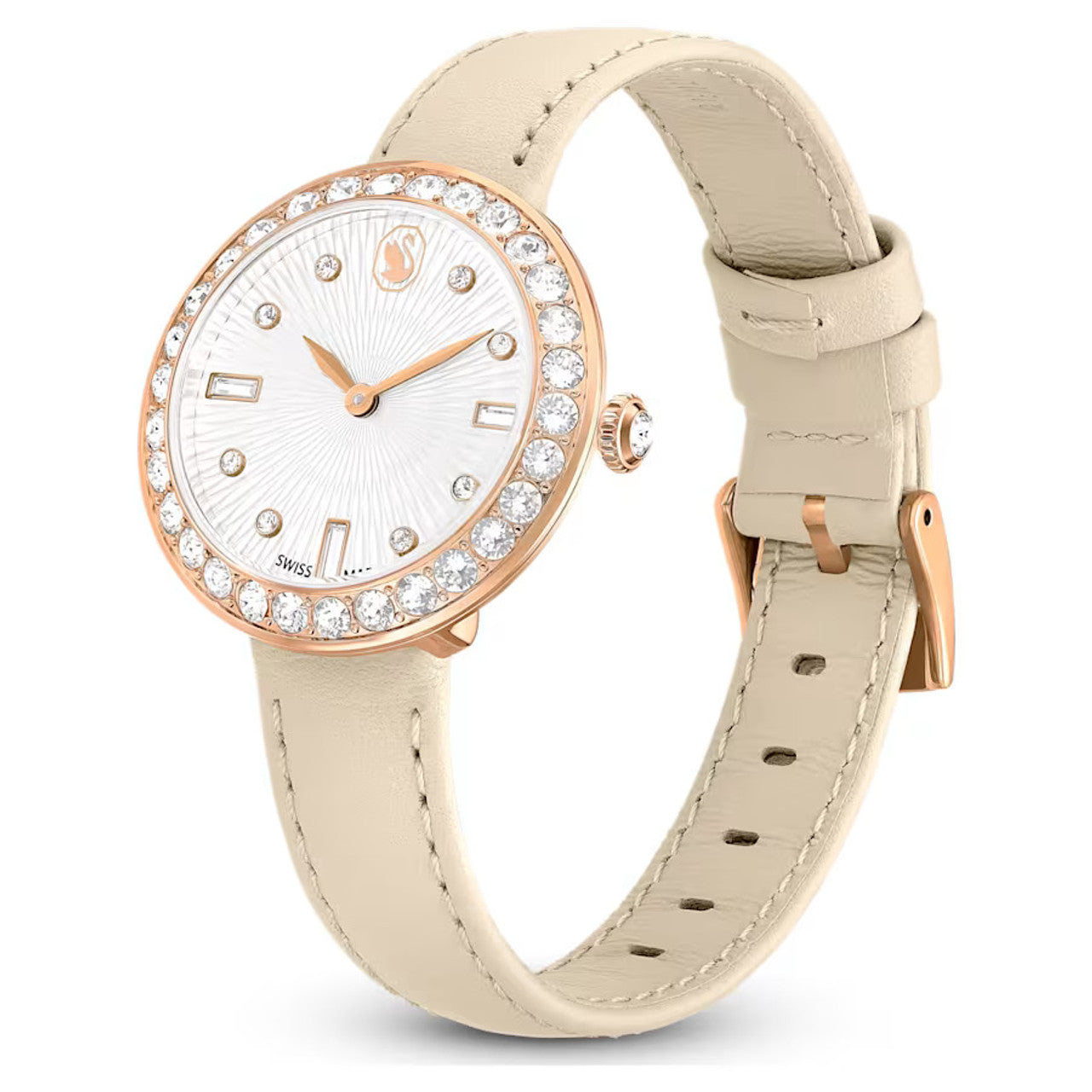 Swarovski Certa Crystals Silver Dial Beige Leather Strap Watch for Women - 5672968